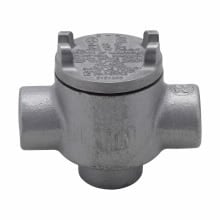 Eaton Crouse-Hinds series Condulet GUA conduit outlet box with cover, 2" cover opening diameter, Feraloy iron alloy, D shape, 3/4"