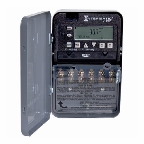 The 7D 30A 2XSPSTORDPST 120-277V NEMA1 The ET1715C 7-Day Electronic Time Switch features independent 7-day programming to provide flexibility for applications where load switching differs each day of the week. These time switches provide dependable and uncomplicated performance, plus to-the-minute programming for accurate load control and reduced energy costs. Up to 28 setpoints or events can be preset to automatically repeat. The program can be disabled at any time by placing the time switch in the Manual operating mode. Control buttons provide manual control of each circuit independently regardless of the operating mode. Each time switch is housed in a lockable enclosure to protect against vandalism and unauthorized tampering.
