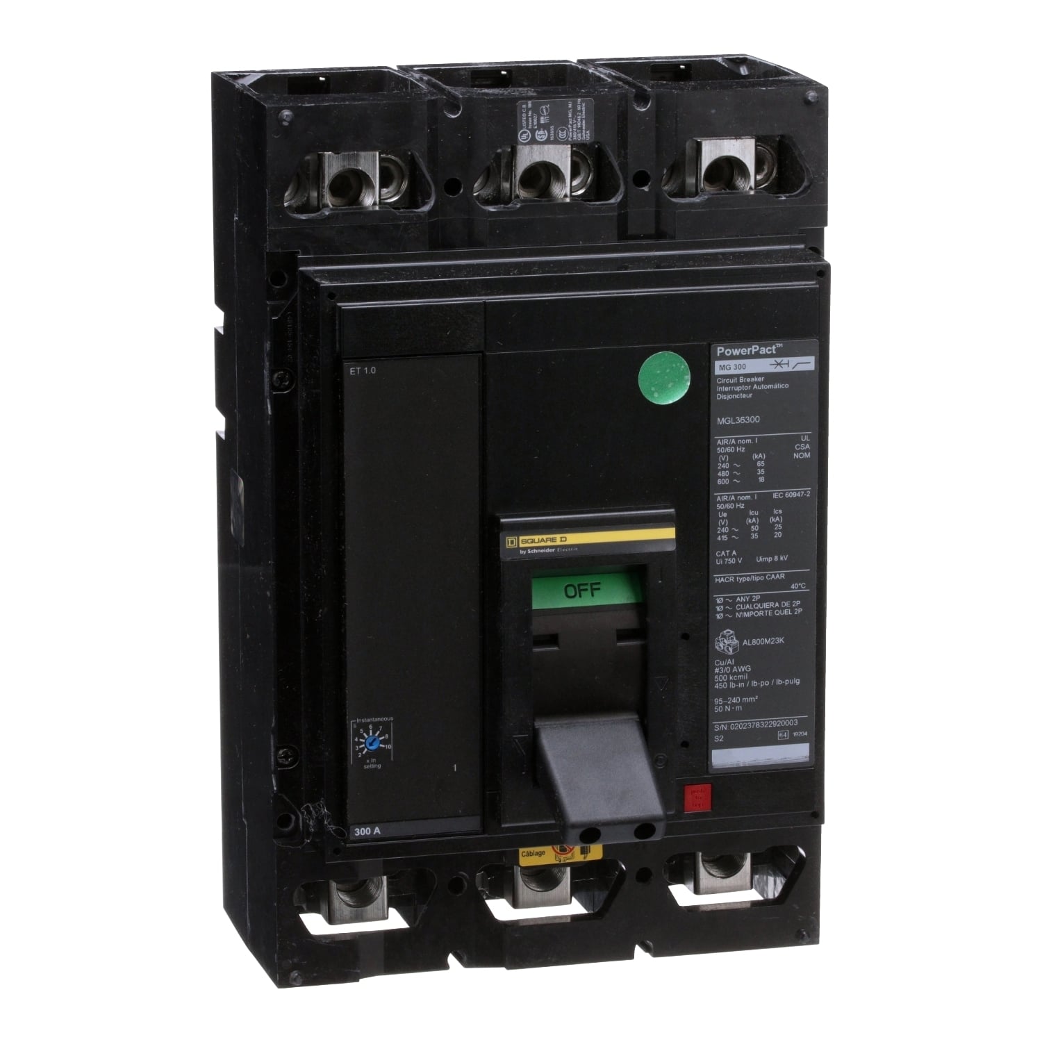 MGL26400 Molded Case Circuit Breaker, 400 Amp, 2 Pole, 600V