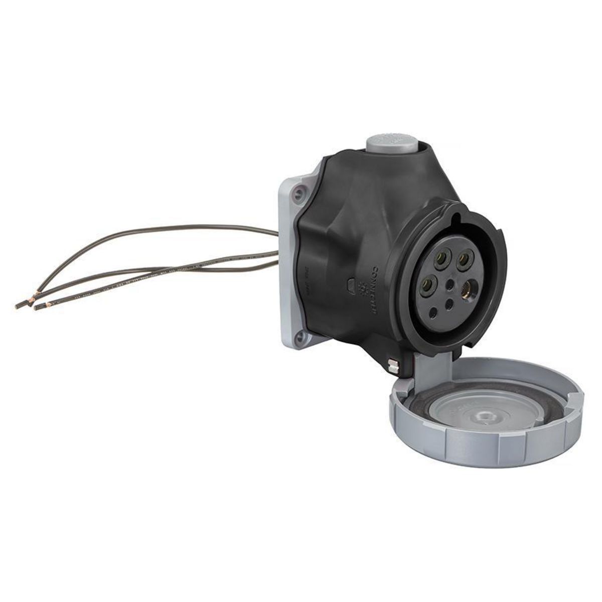 Heavy Duty Products, Pin and Sleeve Devices, Switched, IEC 309, Receptacle, 60A 600V, 3-Pole 4-Wire Grounding, 3 Control Contacts, NEMA 4X/IP67, Watertight, Black