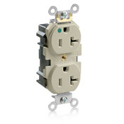 20 Amp, 125 Volt, Narrow Body Duplex Receptacle, Straight Blade, Hospital Grade, Self Grounding, Ivory