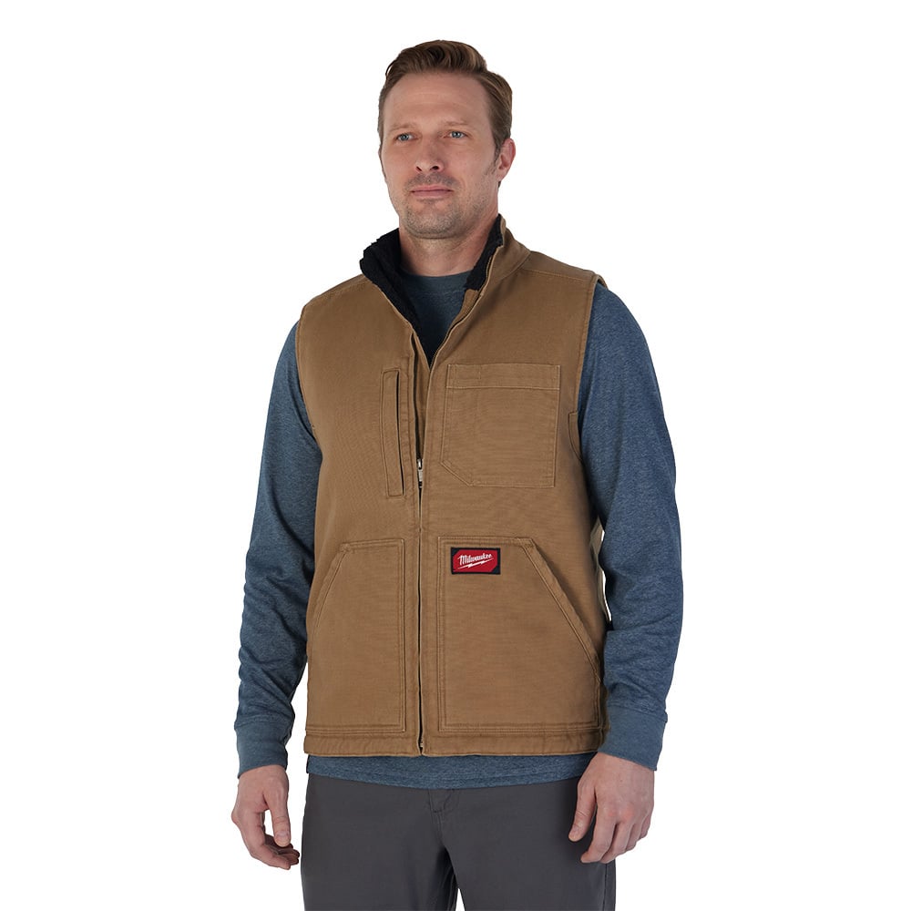 GRIDIRON Sherpa-Lined Vest - Brown S
