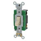 30 Amp, 120/277 Volt, Toggle Double-Pole AC Quiet Switch, Extra Heavy Duty Spec Grade, Self Grounding, Back and Side Wired, Ivory