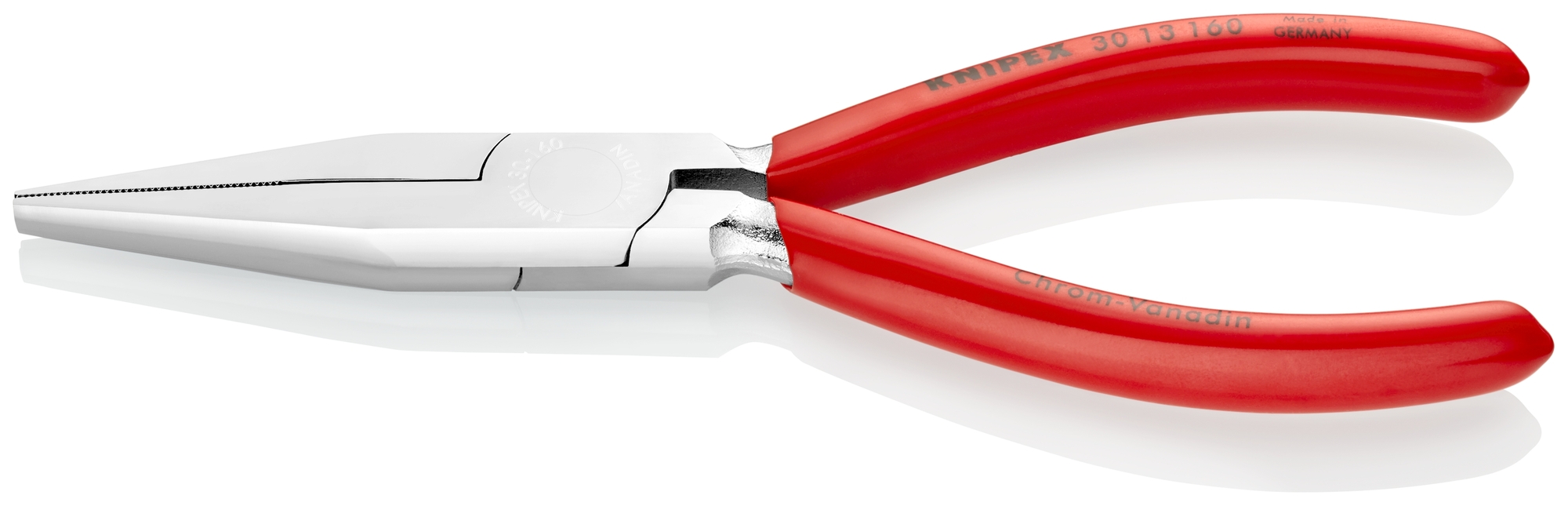 Long Nose Pliers-Flat Tips, 6 1/4 in., Plastic coating, Chrome Plated