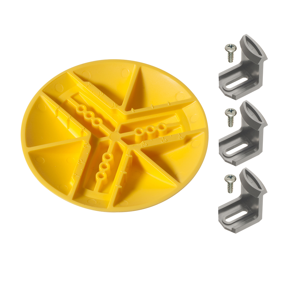 Non-metallic hole cover kit that can cover hole openings from 1-3/4" to 4-1/4".