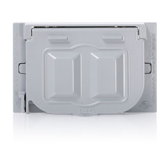 1-Gang Horizontal Mount Weatherproof Cover for GFCI, Single Receptacle or Duplex Receptacle, Metallic Enclosure, Flat Lid, Includes inserts for GFCI, Single Receptacle and Duplex Receptacle Installations, Weatherproof Cover, Weatherproof Gasket and Mounting Screws, 2-Year Limited Warranty - Gray