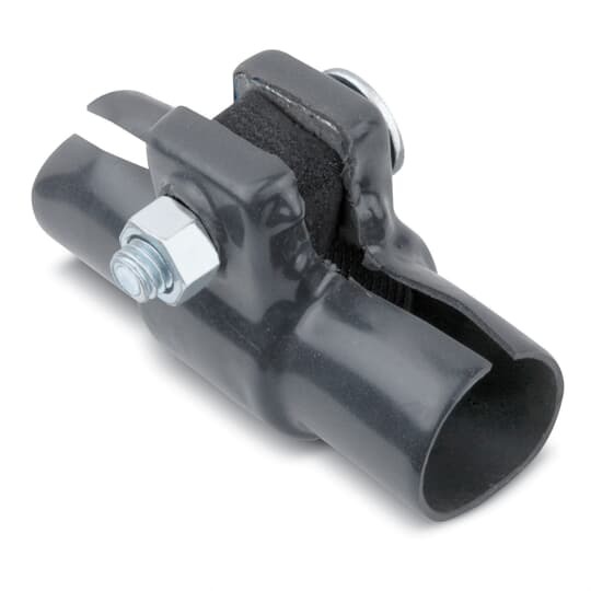 PVC Double Coated Split Coupling, 3/4 Inch/21 Metric Pipe Size, Nominal .002 Inch (2 Mil) Blue Urethane on Both Interior and Exterior, Minimum .040 Inch (40 Mil) PVC Bonded To Exterior, Malleable Iron, Gray