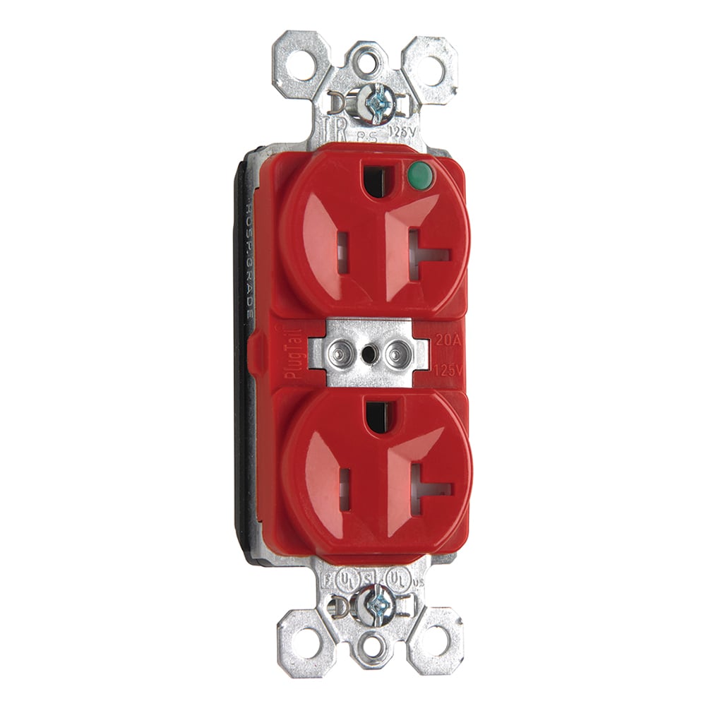 Hospital Grade Duplex Receptalces, 20 Amp, Red