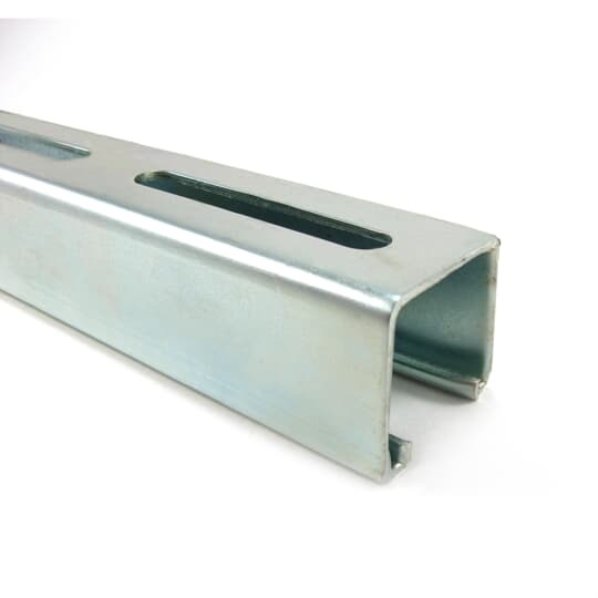 Channel, 14 Gauge, 1-5/8 Inch x 13/16 Inch, Length 10 Feet, Slotted Pre-Galvanized Steel with 7/16 Inch x 3 Inch Slots on 4 Inch Centers