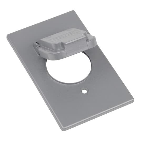 Single Gang Weatherproof Receptacle Cover, Silver, Zinc Alloy, 1 Single Receptacle Cover with 1.59 Inch Diameter Opening Vertical, Device Mount