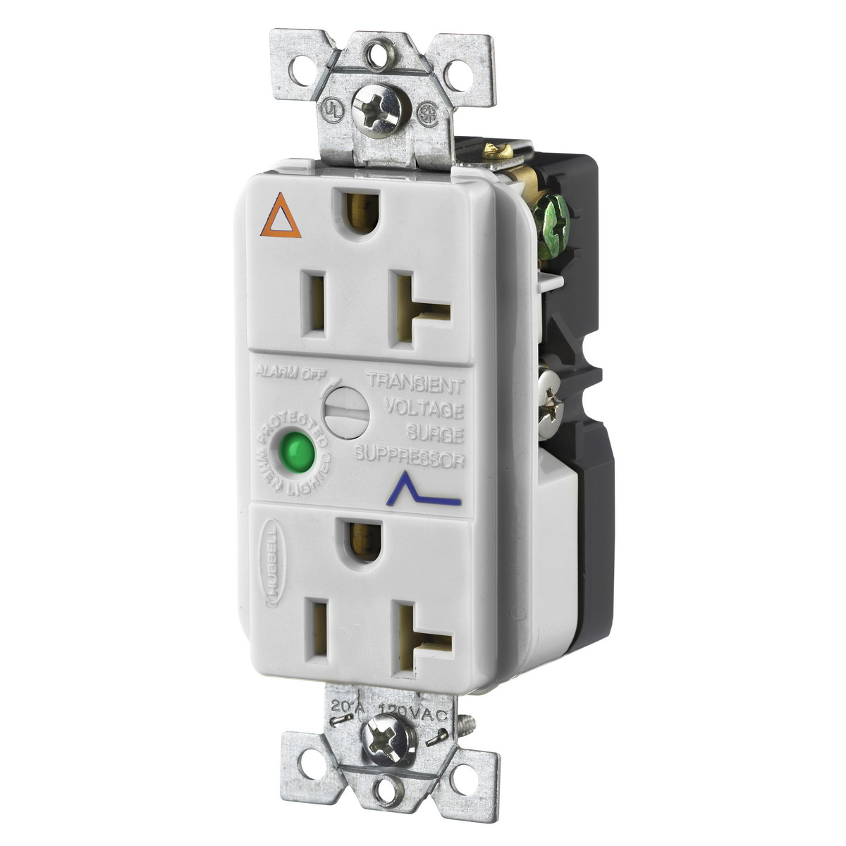 IG TVSS Duplex Receptacle with Light and Alarm, 20A 125V, 5-20R, Office White