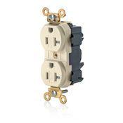 20 Amp, 125 Volt, Wide Body Duplex Receptacle, Industrial Grade, Straight Blade, Self Grounding, Tamper-Resistant, Light Almond