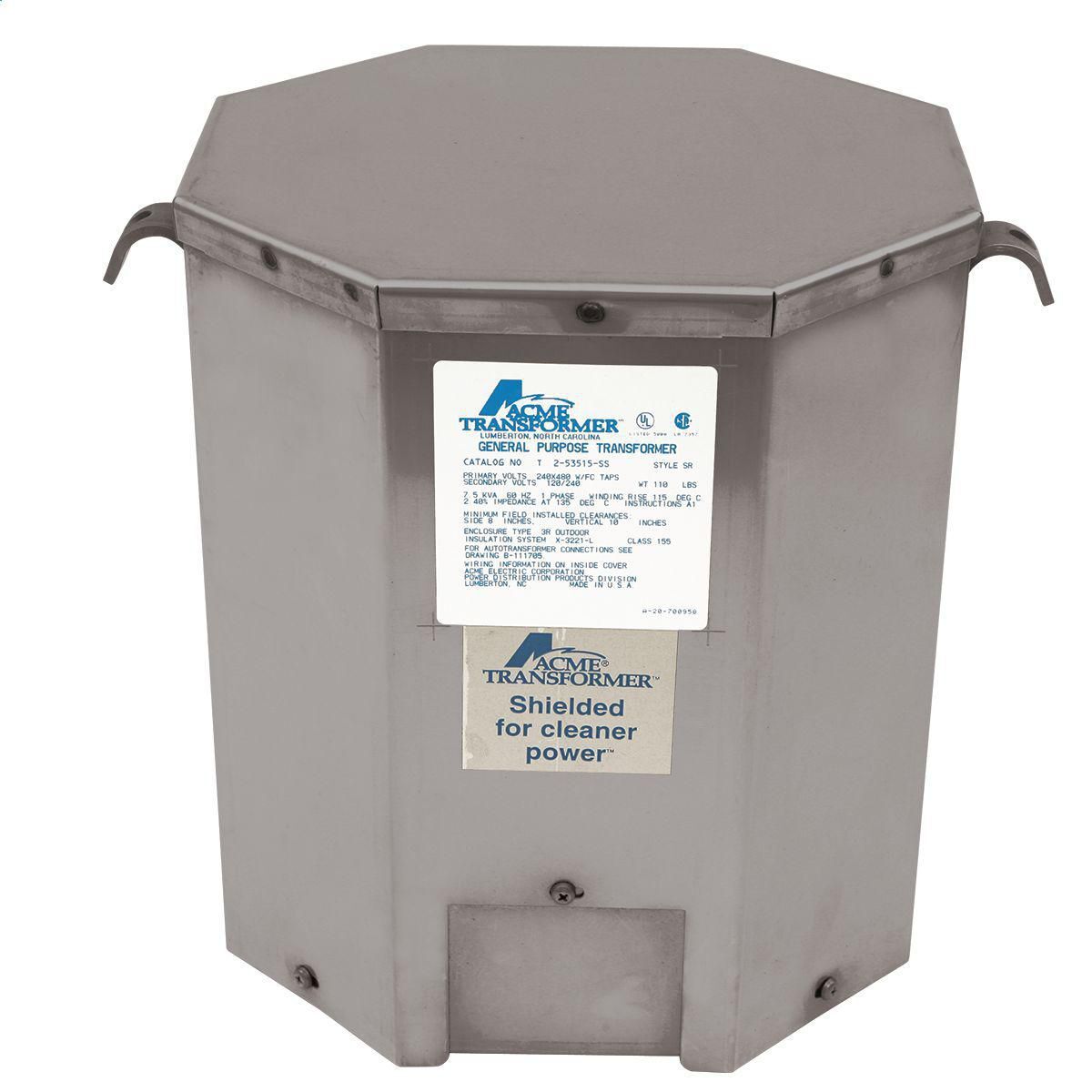Low Voltage Distribution Transformer - Single Phase, 240X480 - 120/240V, 7.5kVA, 316 Stainless Steel