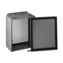 Eaton B-Line series JIC panel enclosure, 12" height, 5" length, 10" width, NEMA 12, Screw cover, 12LC enclosure, Wall mount, Small single door, External mounting feet, Carbon steel, Seamless poured in-place gasket