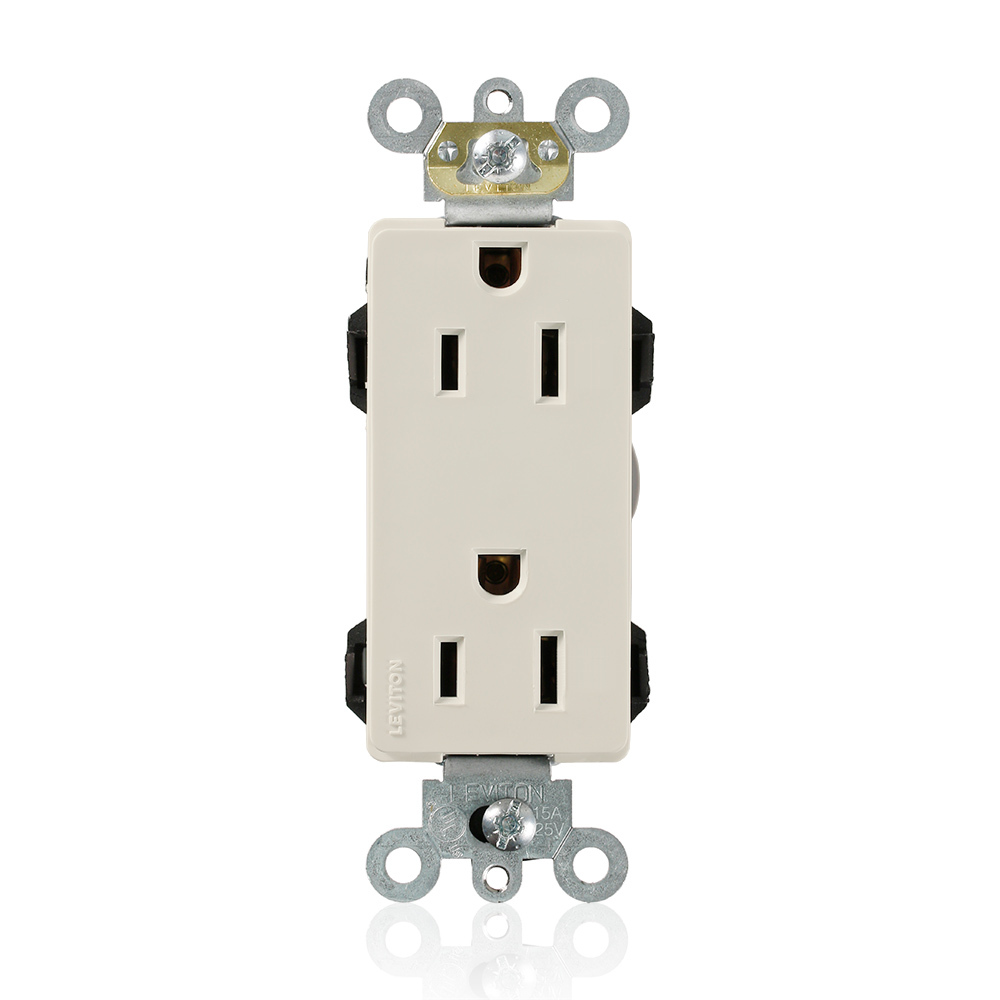 15 Amp, 125 Volt, Modular Receptacle, Narrow Body, Decora Plus, Nylon, Commercial Spec Grade, Light Almond