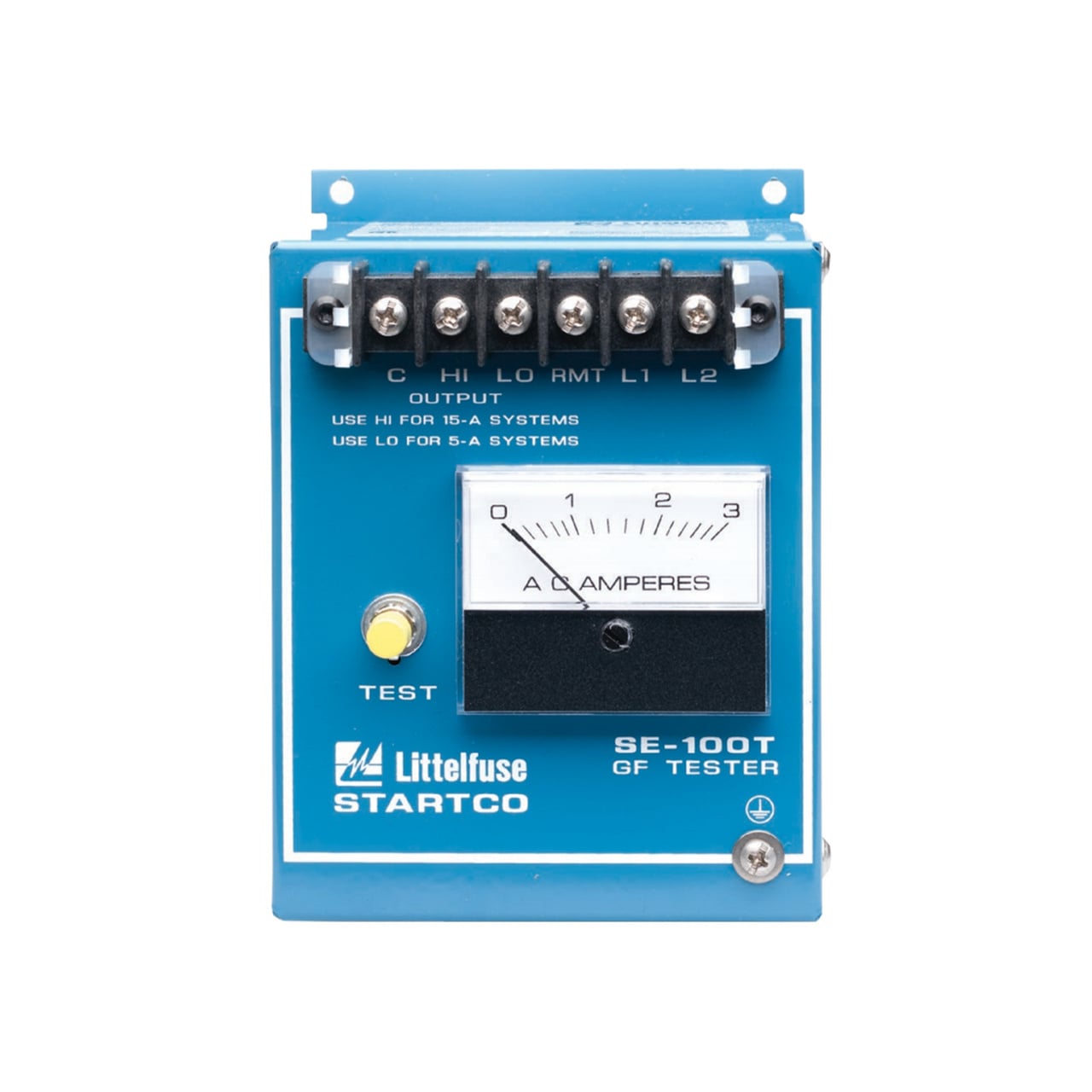 The SE-100T is a ground-fault-relay test unit designed to test the current pickup level of ground-fault protection. The tester injects current through the window of installed ground-fault current transformers to verify the operation of ground-fault monitors and relays. It is used on substations, motor control centers (MCCs), central distribution panels, switchboards, and test benches to verify relay operation. The SE-100T tests the entire ground-fault circuit including current transformers, wiring, ground-fault relay and the operation of the interrupting device. It is recommended to test every relay and its current interrupting device annually.