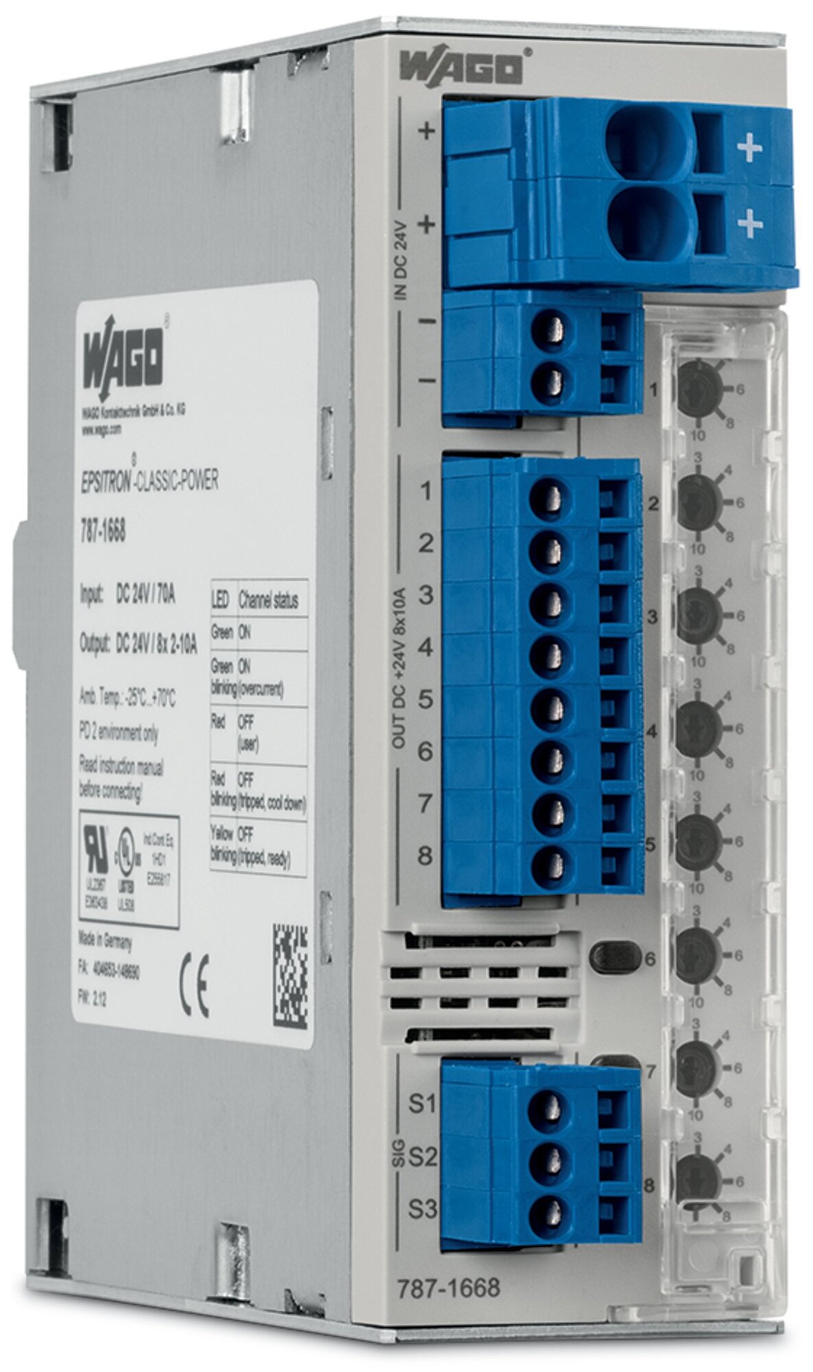 Electronic circuit breaker; 8-channel; 24 VDC input voltage; adjustable 1  6 A; communication capability