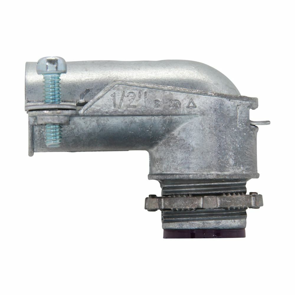 Eaton Crouse-Hinds series squeeze type connector, FMC, 90 angle, Insulated, Zinc die cast, 1-1/2"