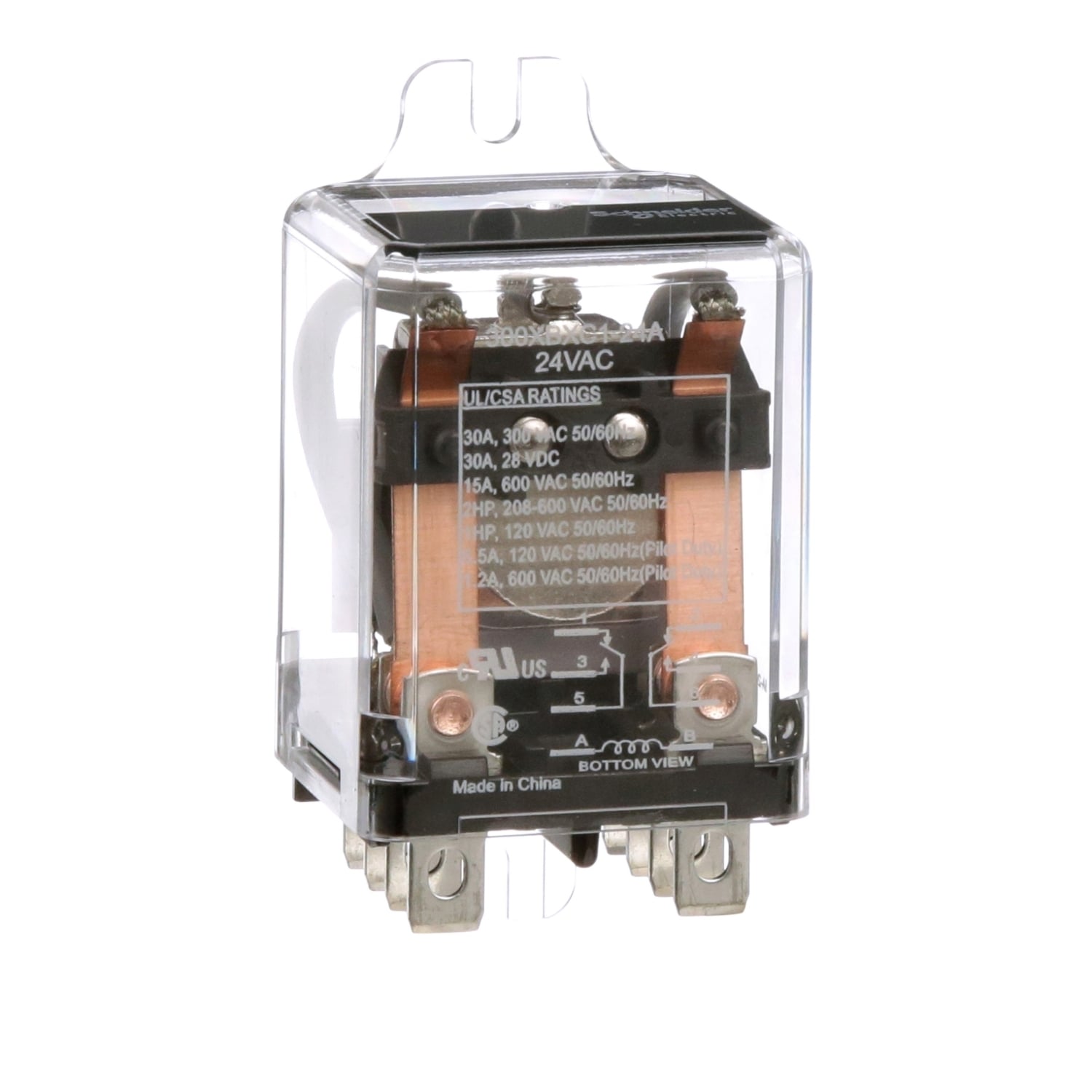 Power relay, SE Relays, DPDT, 30A, 24 VAC, side flange cover