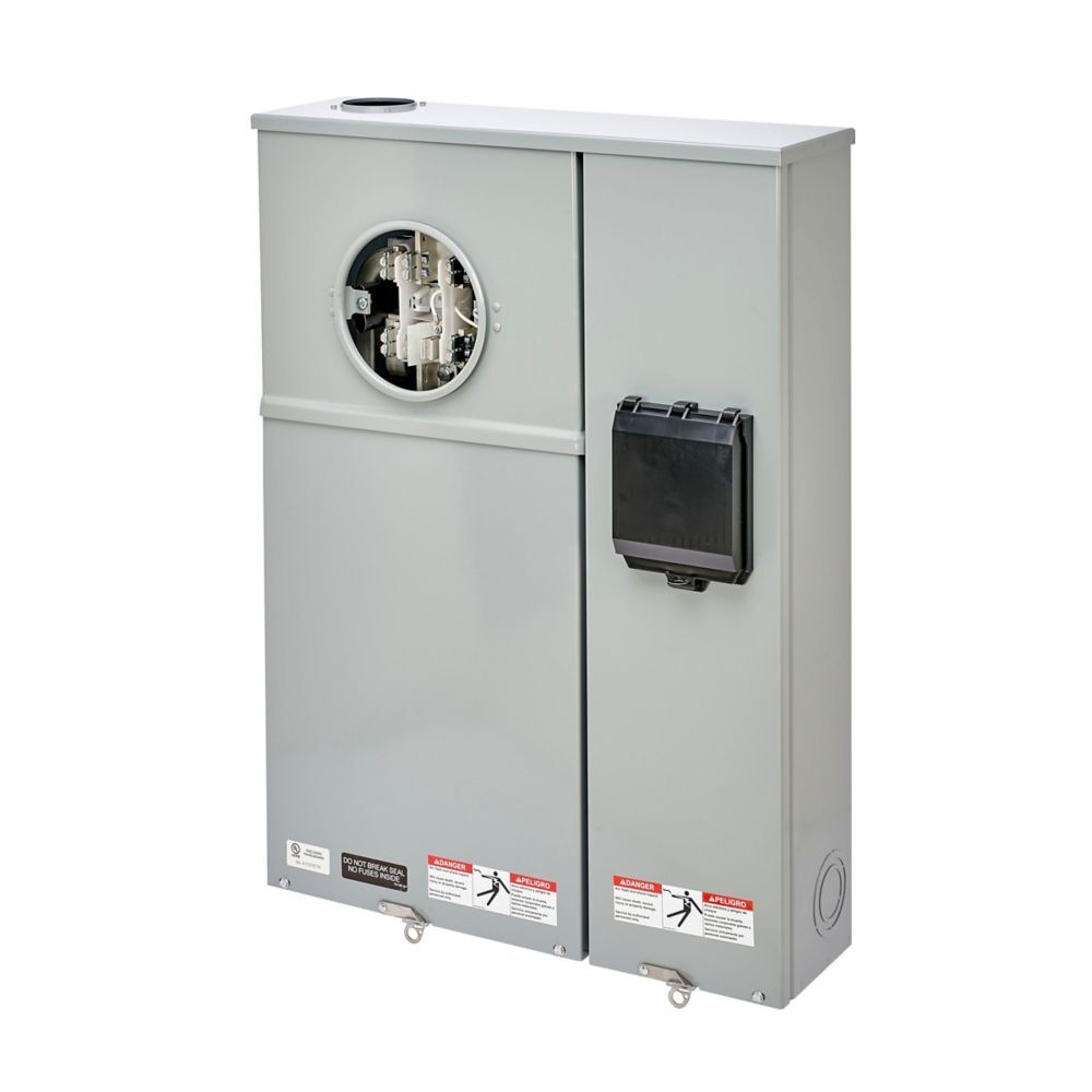 Eaton B-Line series meter breakers, 200 A, Test block, Ring type, ANSI 61 gray painted, 200 kAIC, #6-250 MCM, Galvanized steel, Side, 7 jaws, Overhead feed