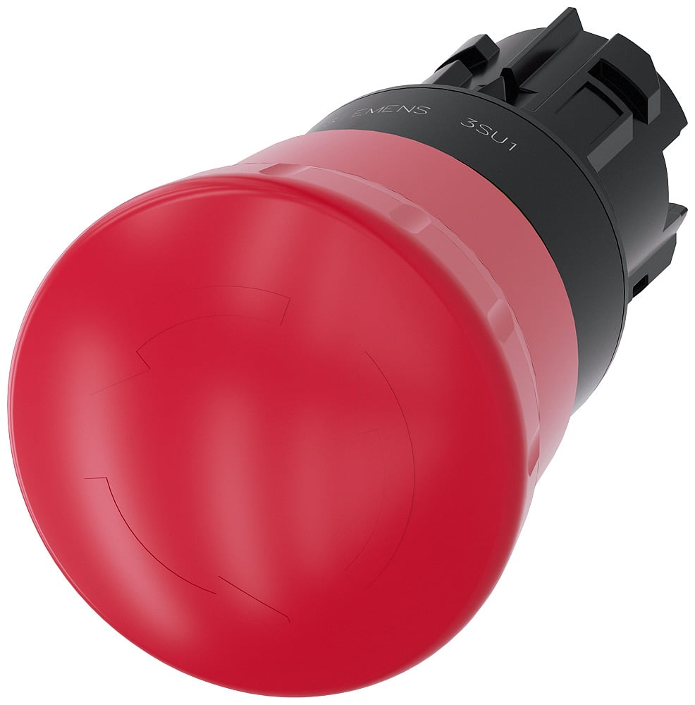 Em. stop mushroom pushbutton, 22mm, round, plastic, red, 40mm, positive latching, rotate to unlatch