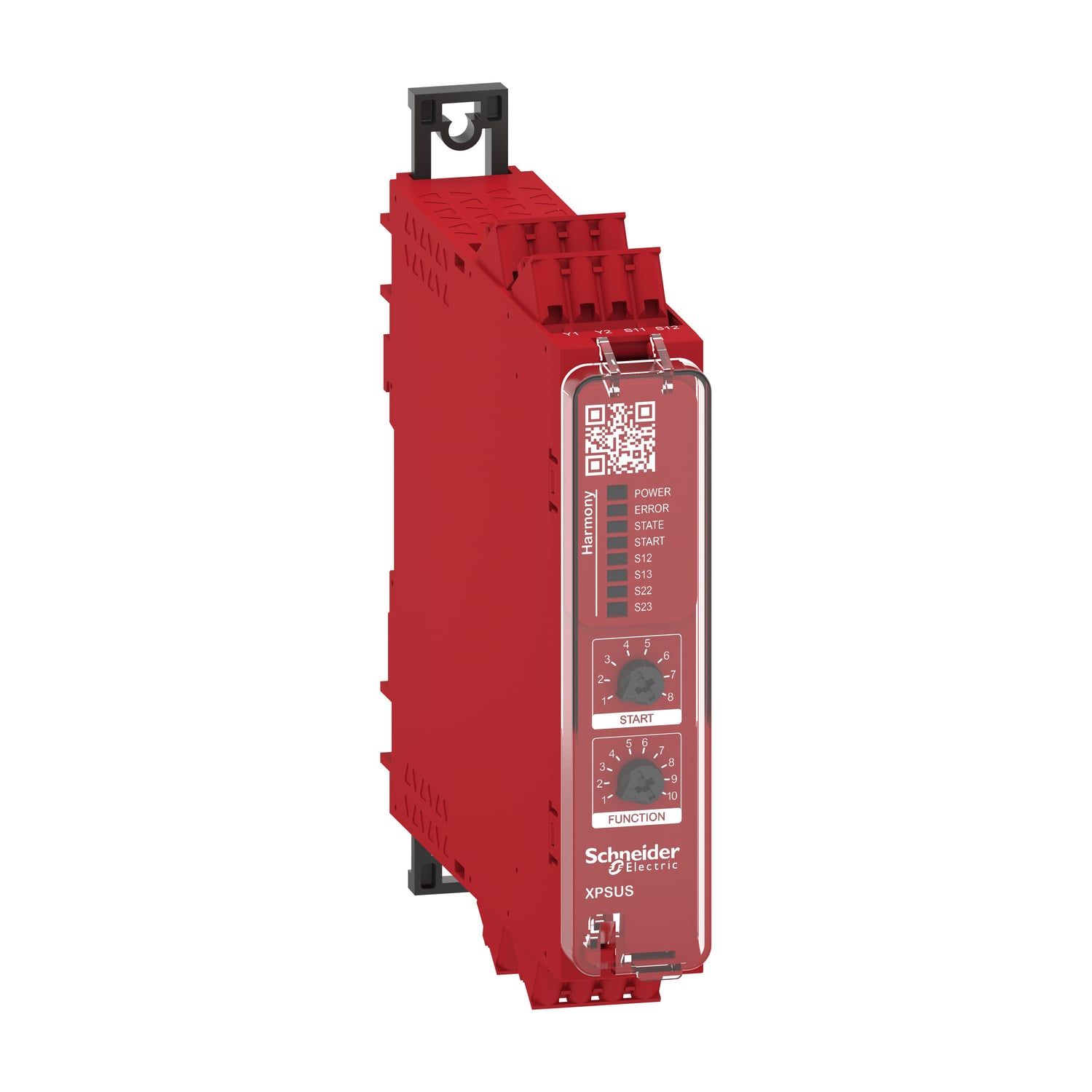 safety module, Harmony XPSU, Cat 4, features 2 x XPSUAF with enabling movement, 24V AC or DC, spring