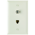 Combination f type coaxial connector and four conductor RJ11 telephone jack. Light Almond.
