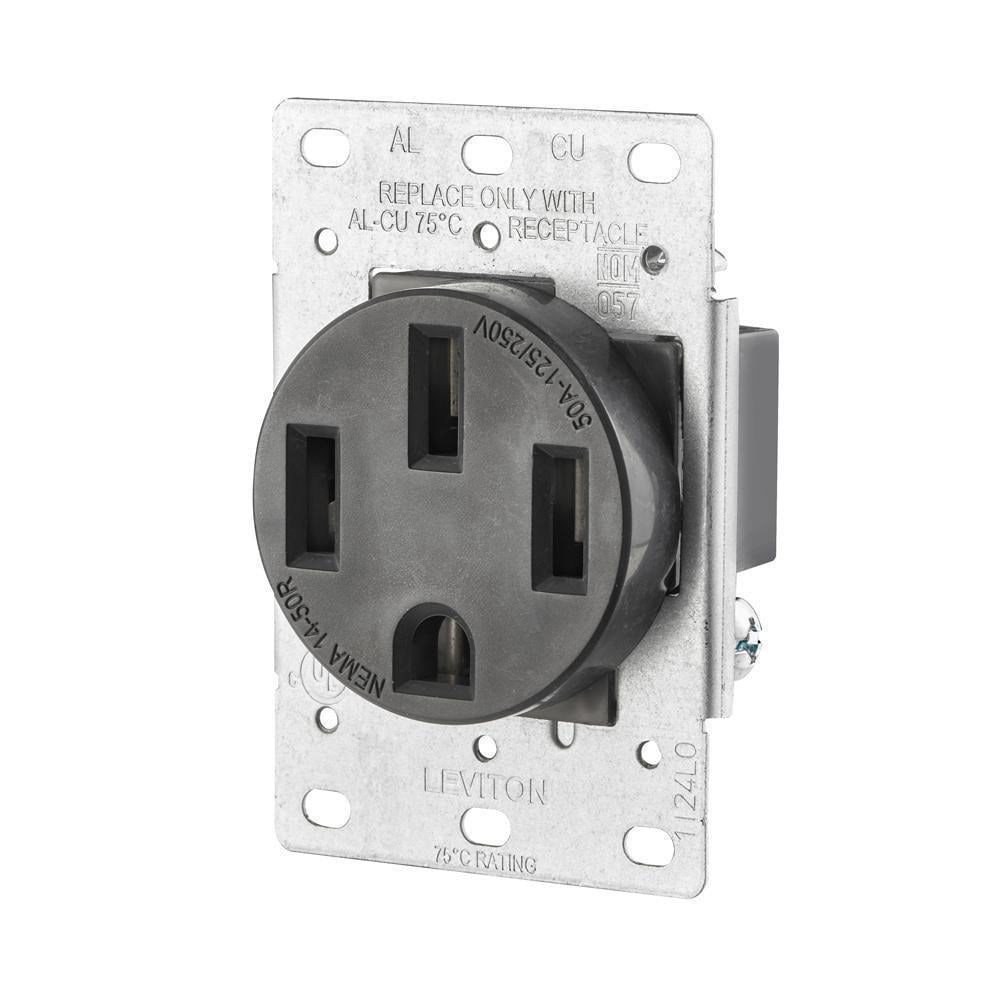 279-S00 Shallow Single Straight Blade Receptacle, 125/250 V AC, 50 A, 3 Poles, 4 Wires, Black