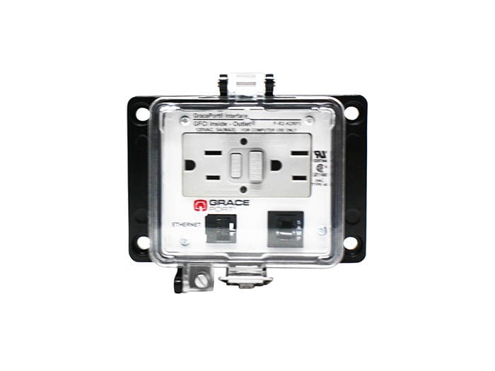 PANEL INTERFACE CONNECTOR WITH RJ45, PMH, UL TYPE 4X, GFCI DUPLEX INSIDE-OUTLET, 5 AMP CB