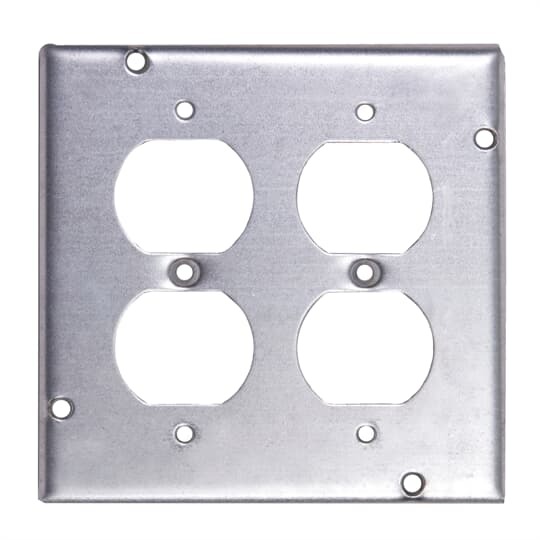 Square Box Surface Cover, 7.5 Cubic Inches, 4-11/16 Inch Square x 1/2 Inch Deep, Galvanized Steel, For use with Two Duplex Flush Receptacles