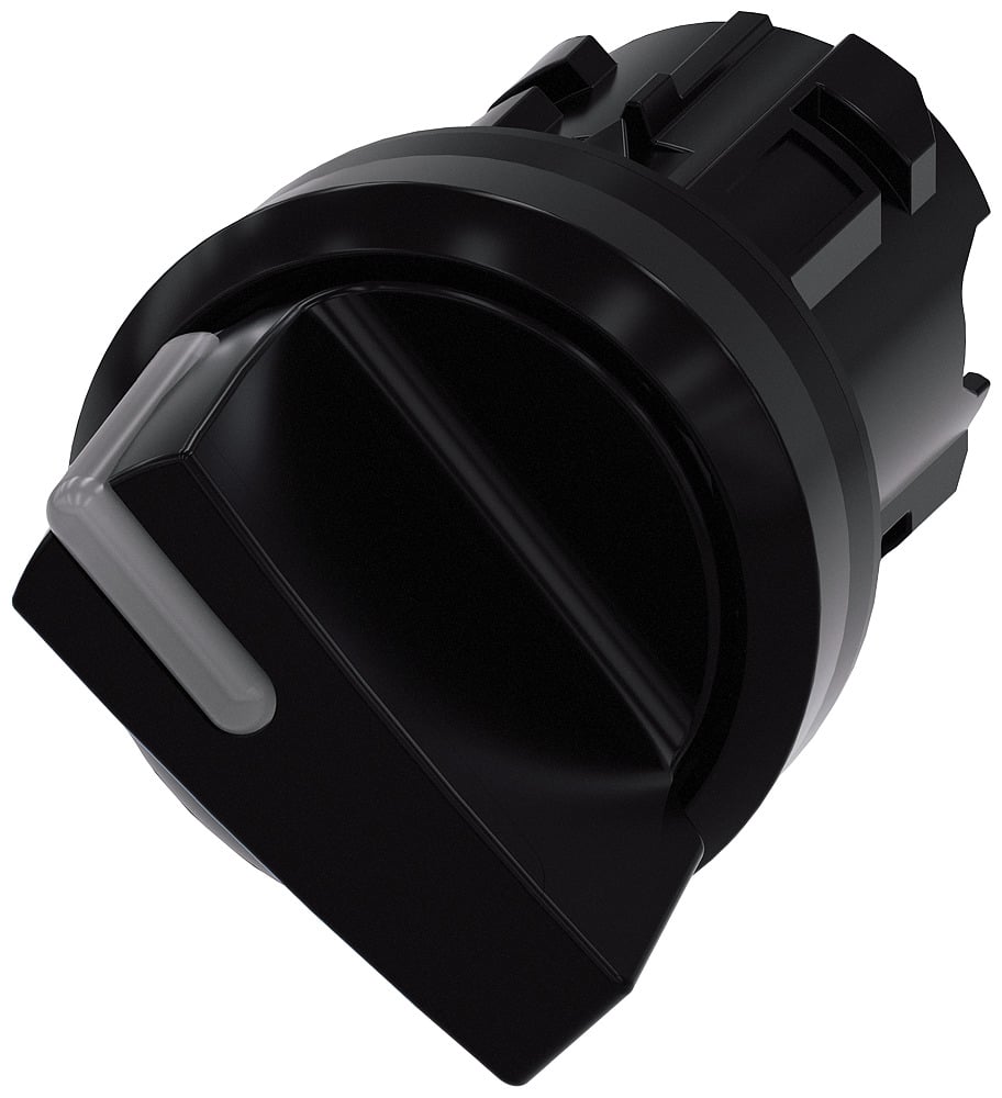 Selector switch. can be illum.. 22mm. round. plastic. black. short selector switch. 2 switch positions o-i. latching. actuating angle 90 deg.. 10 30h/13 30h
