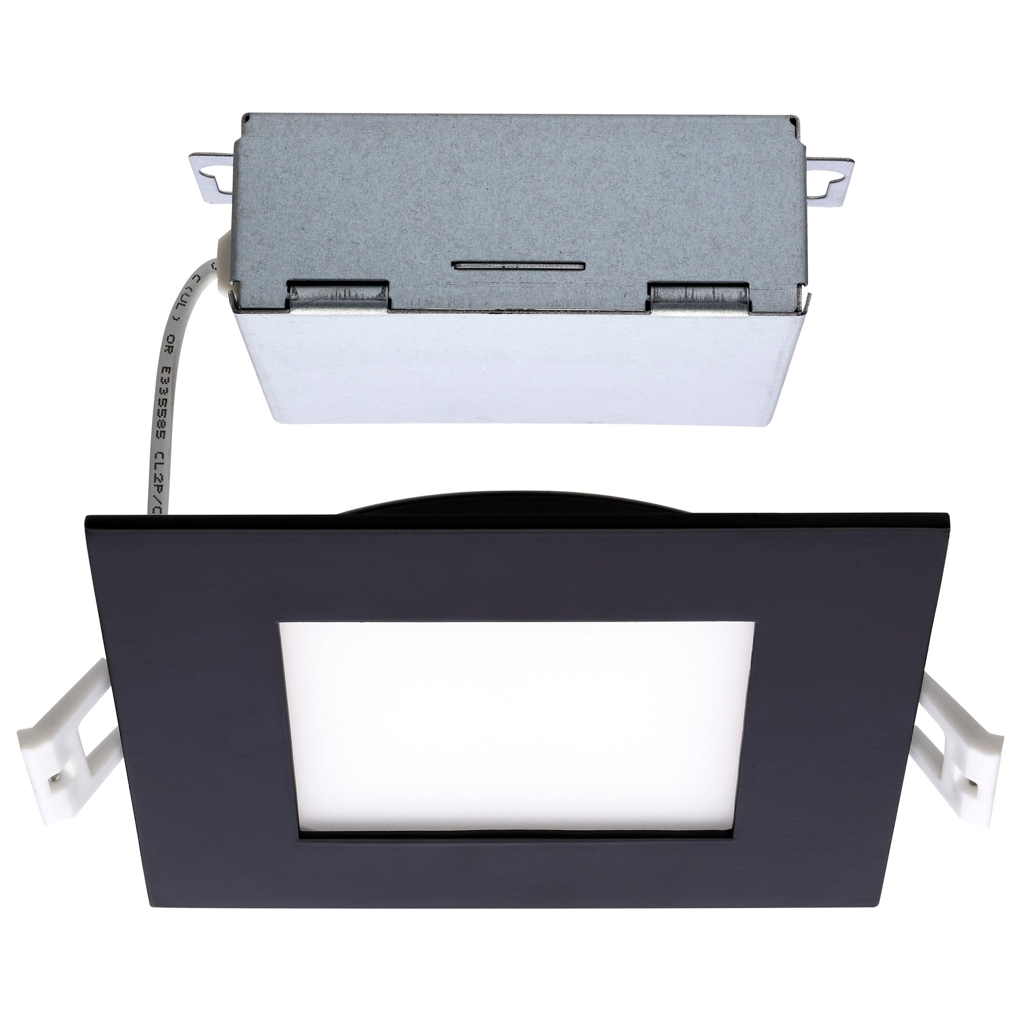 10 Watt LED Direct Wire Downlight - Edge-lit - 4-inch - CCT Selectable - 120 Volts - Dimmable - Square - Remote Driver - Black Finish