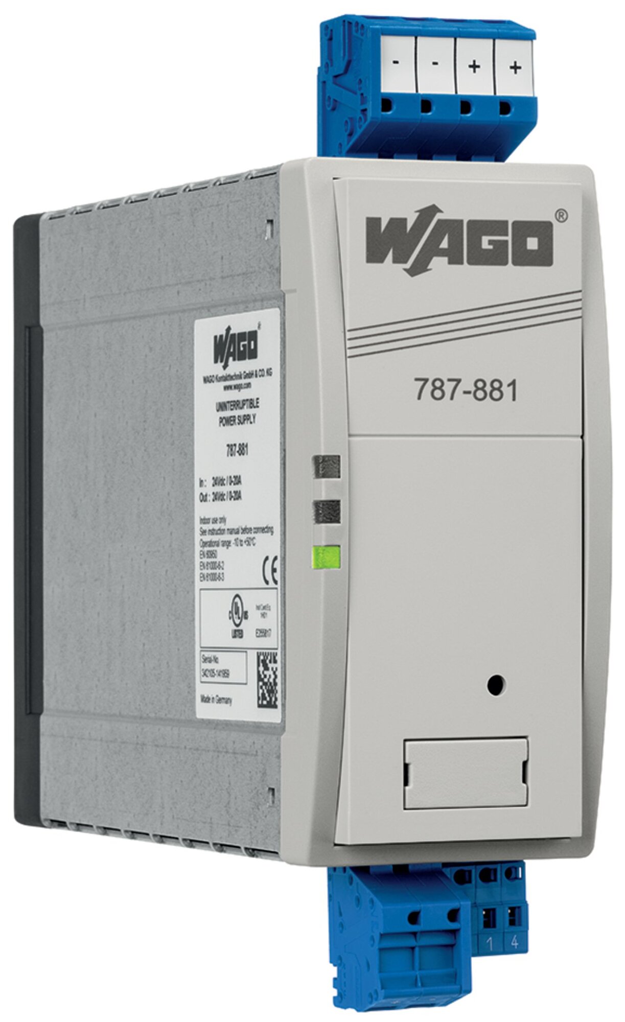 capacitive buffer module; 24 VDC input voltage; 24 VDC output voltage; 20 A output current; 0.17  16.5 s buffer time; communication capability; 10,00 mm