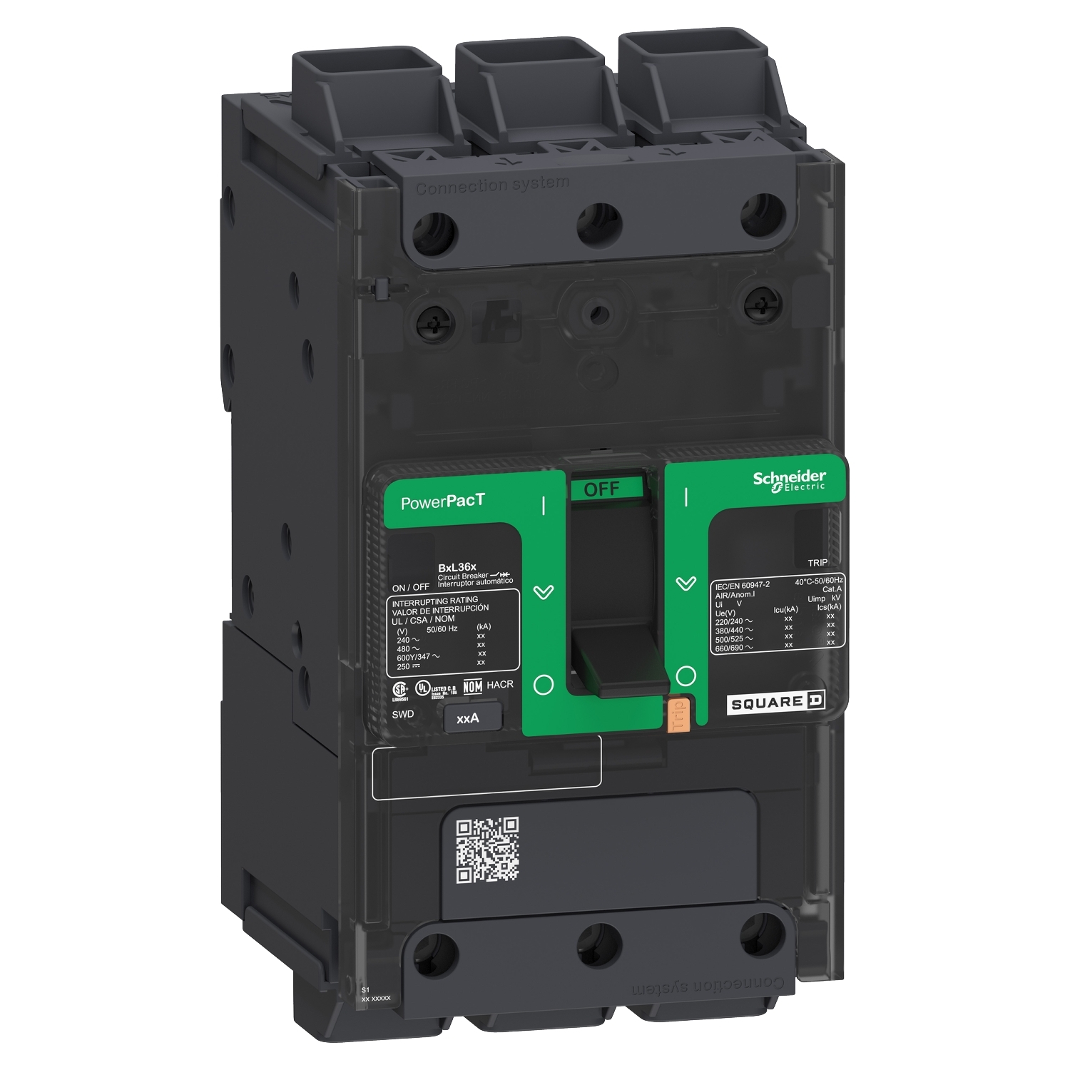 Circuit breaker, PowerPacT B, 30A, 3 pole, 600Y/347VAC, 14kA, lugs, thermal magnetic, 80%