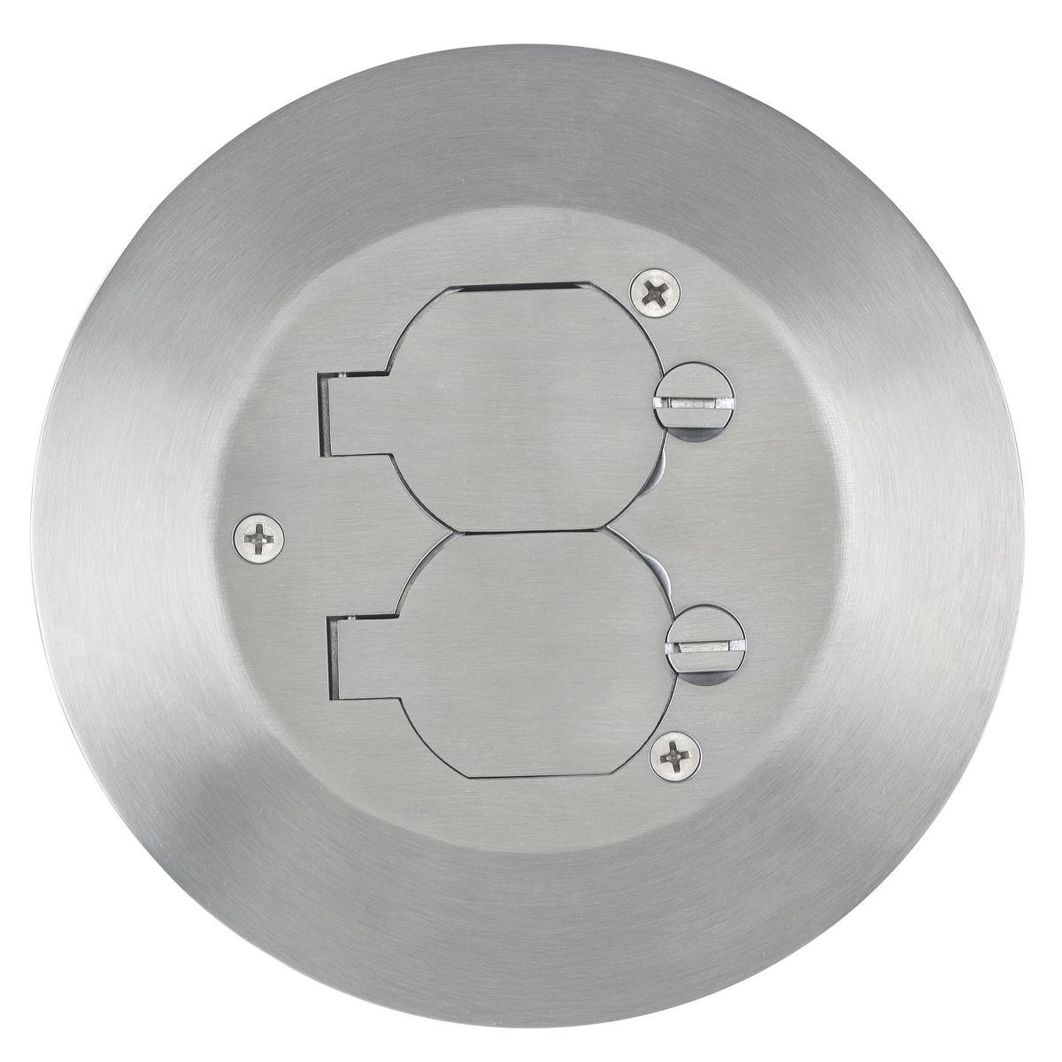 Flush Concrete Floor Box Series, 1-Gang One Piece Cover/Carpet Flange, Round, Duplex Flaps, Aluminum