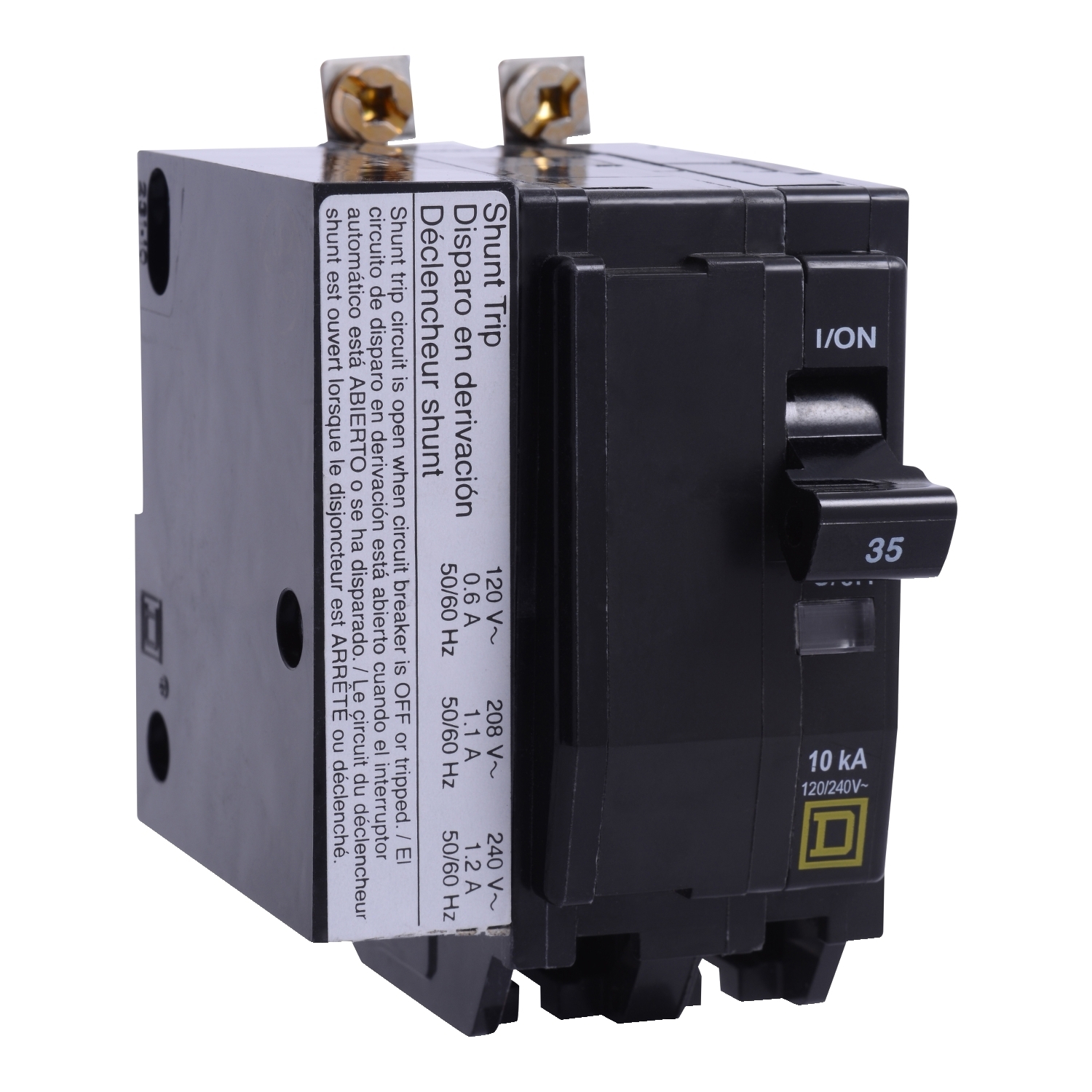 Mini circuit breaker, QO, 35A, 2 pole, 120/240VAC, 10kA, bolt on, AC shunt