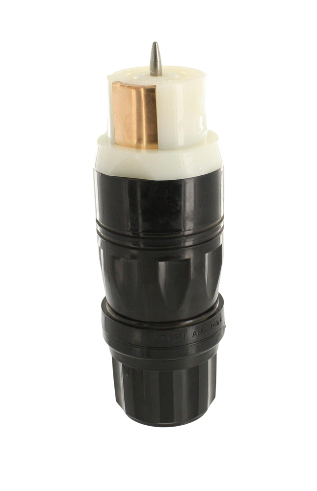 50-Amp, 125/250V AC, Non-NEMA, 3P, 4W, Black and White Locking Connector, Grounding, California-Style-CS, Screwless Cable Clamp, Black