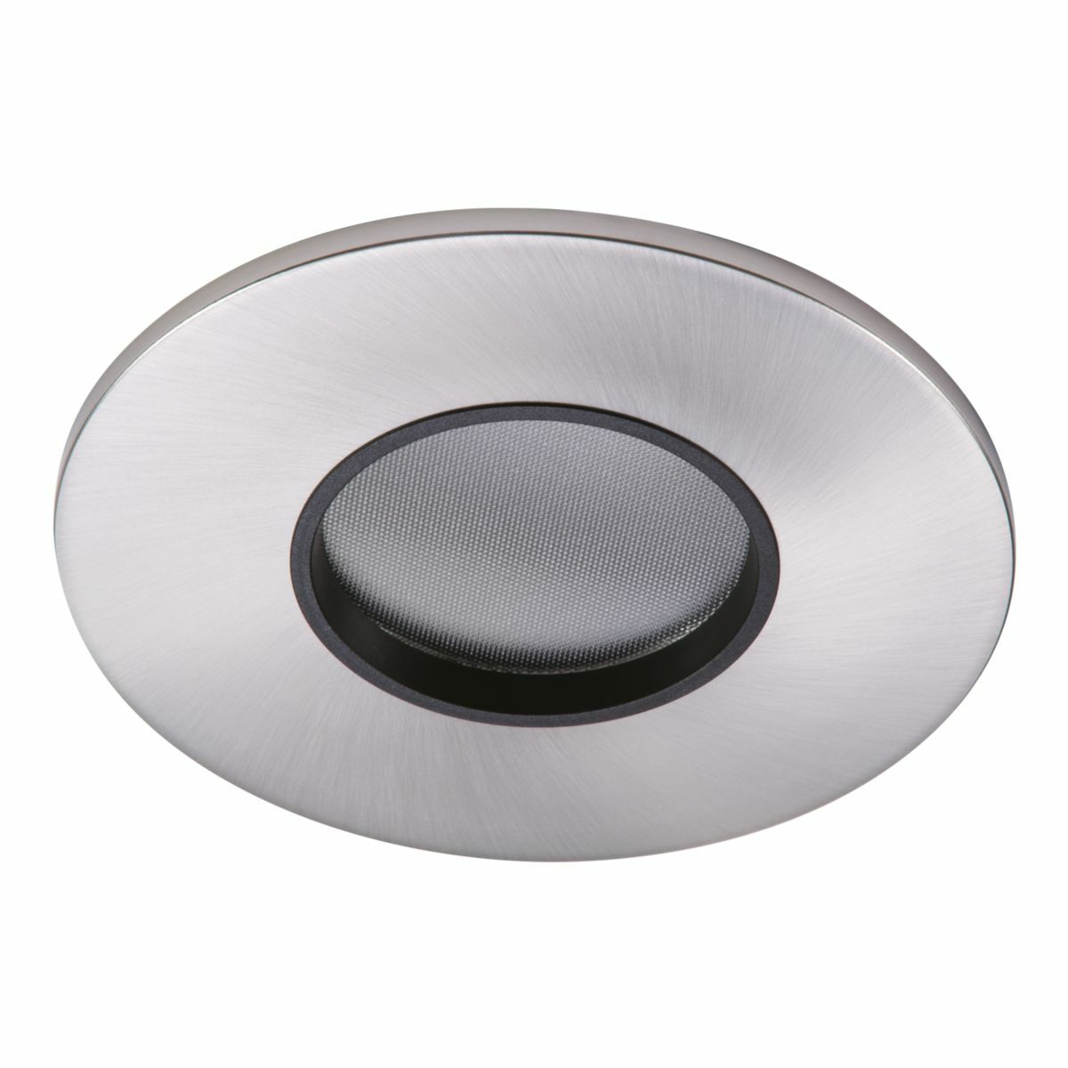 2" round lens pinhole ML4 trim, brushed nickel flange, black lens frame