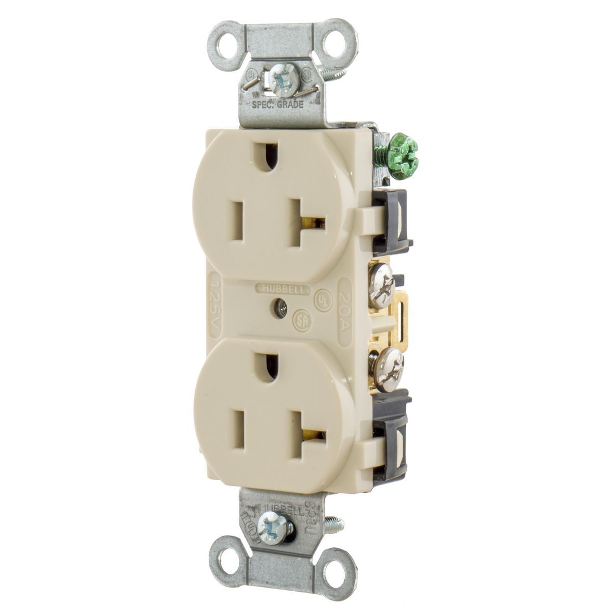 Straight Blade Devices, Receptacles, Duplex, Commercial/Industrial Grade, 2-Pole 3-Wire Grounding, 20A 125V, 5-20R, Light Almond