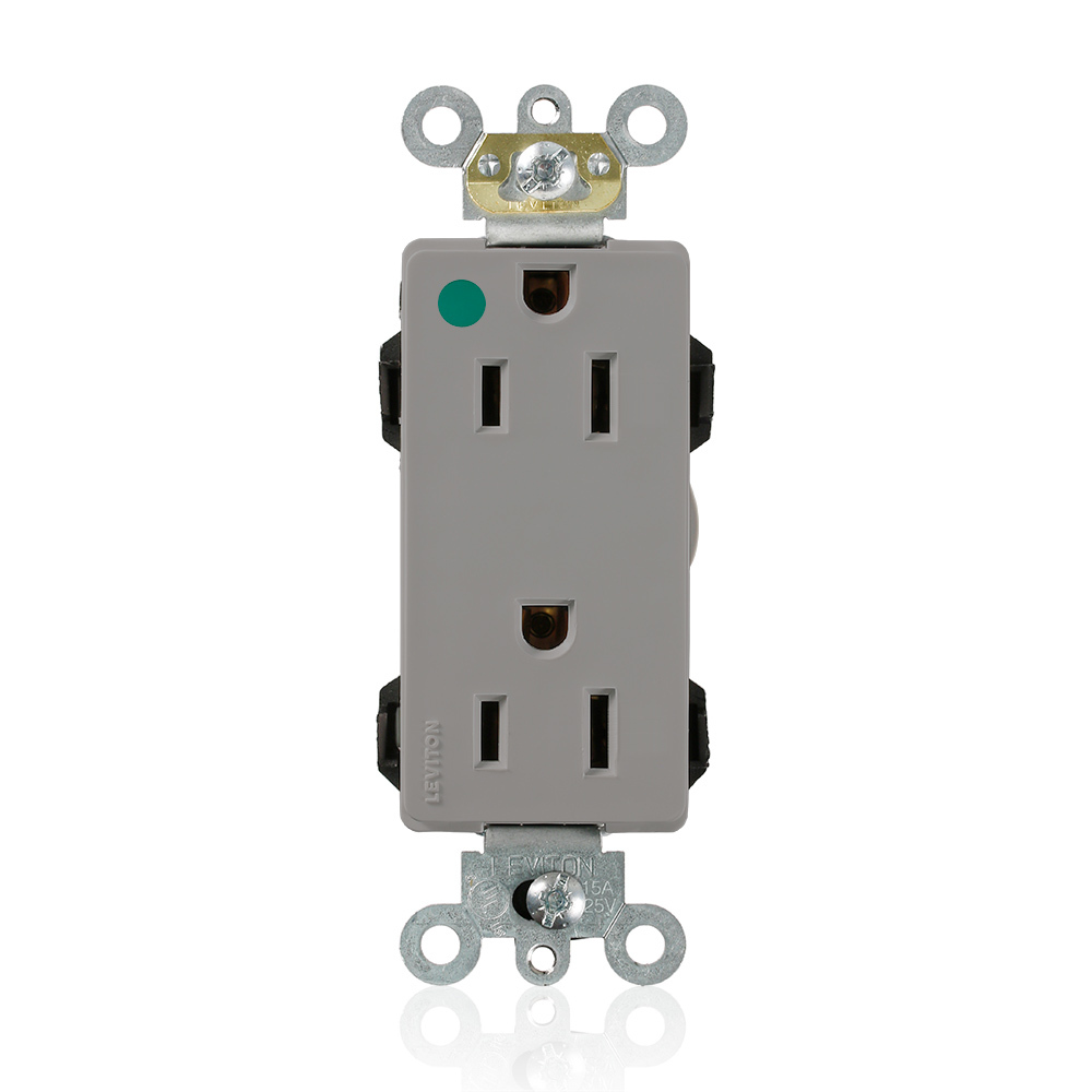 15 Amp, 125 Volt, Modular Receptacle, Narrow Body, Decora Plus, Hospital Grade, Gray