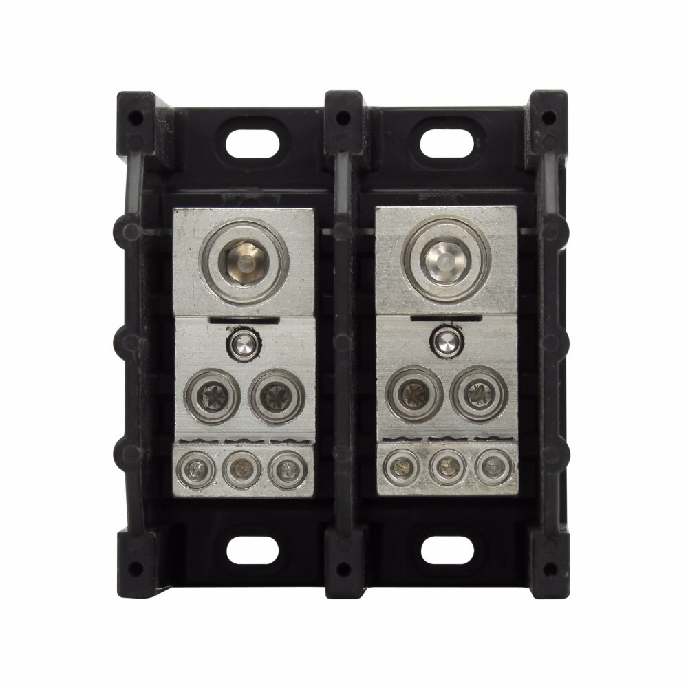 Eaton Bussmann series power distribution block, 600 Vac, 600 Vdc, 310A, Power distribution block, Two-pole, SCCR: 10 kA, Black, Molded Thermoplastic Base, Tin-plated aluminum connector - 16332-2