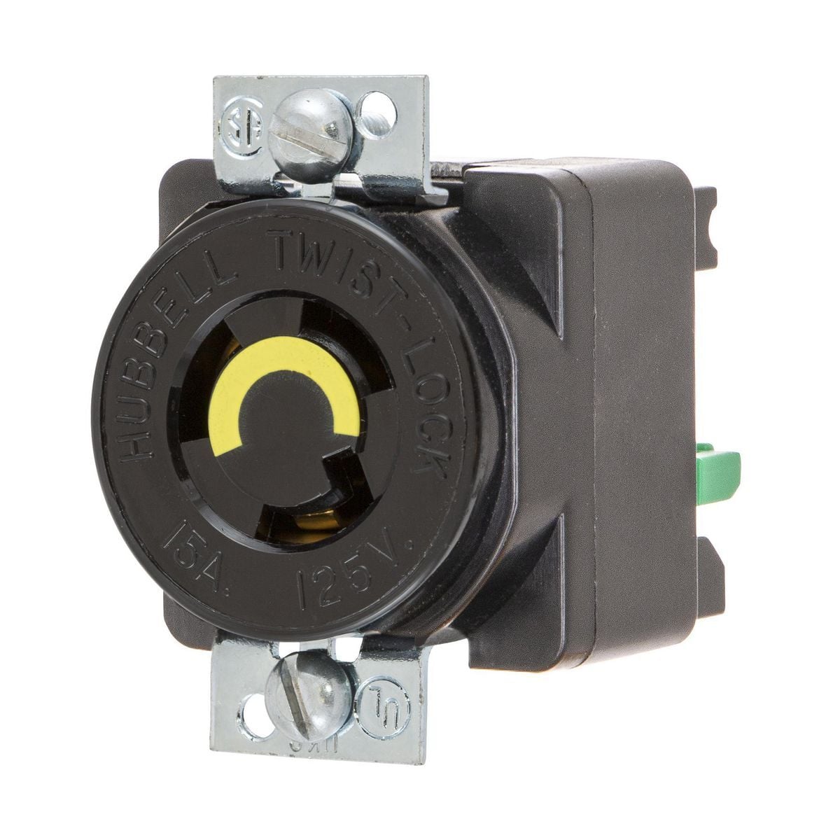Locking Devices, EdgeConnect Twist-Lock, Industrial, Panel Mount Receptacle, 15A 125V, 2-Pole 3-Wire Grounding, L5-15R, Screwless Terminal, 1.75" or 1.937" Mounting, Black