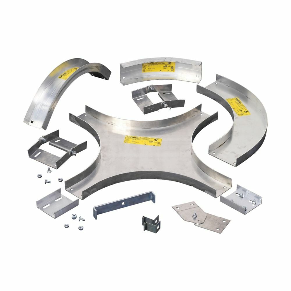 Eaton B-Line series cable channel, 1.75" Height, 18" Length, 6" Width, Non-ventilated horizontal bend cable channel, Steel, Hot-dipped galvanized, 90? Angle, 12" Radius