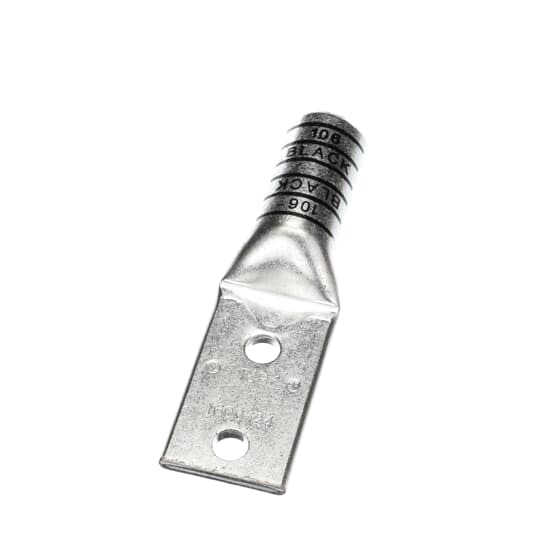 Copper Two-Hole Lug, Long Barrel, Max 35kV, Blind End, Wire Size 646 kcmil, 1/2 Inch Bolt Size, 1-3/4 Inch Hole Spacing, Tin Plated, Die Code 106, Die Color Code Black