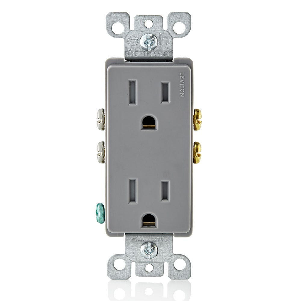 15 Amp 125 Volt, Tamper Resistant, Decora Duplex Receptacle, Straight Blade, Grounding, Gray