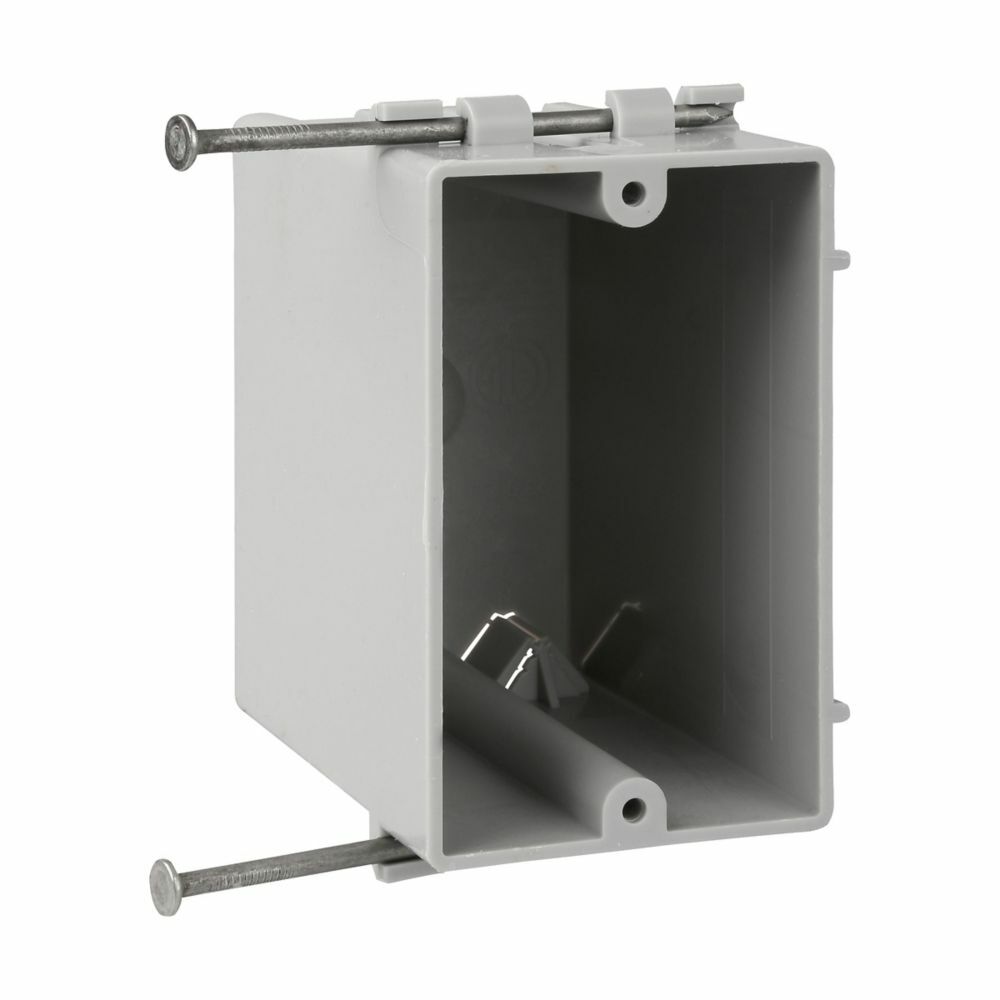Eaton Crouse-Hinds series Switch Box, Nails, NM clamps, 3-7/16"; PVC, Angle, Single-gang, 23.0 cubic inch capacity