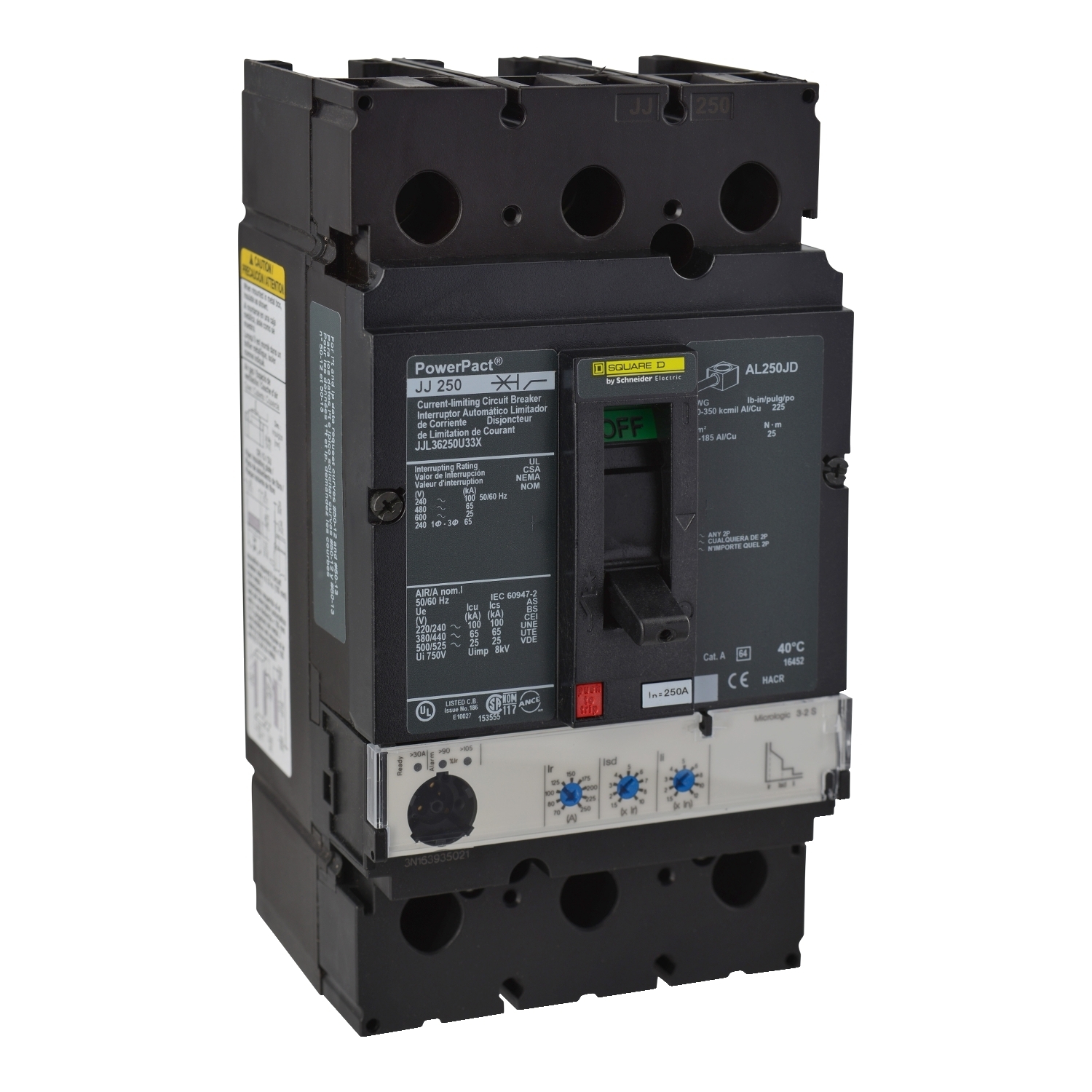 JJL36250U33X Molded Case Circuit Breaker, 250 Amp, 3 Pole, 600V