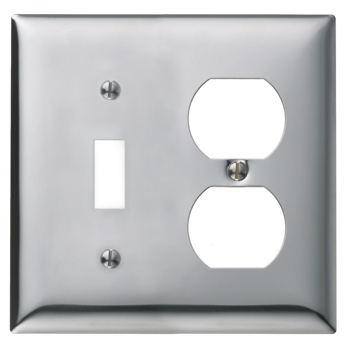Wallplates and Boxes, Metallic Plates, 2- Gang, 1) Toggle, 1) Duplex, Standard Size, Chrome Plated Steel