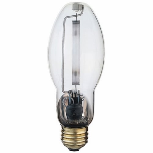 HID High Pressure Sodium Lamp, Designation: LU100, 100 WTT, ET23 1/2 Shape, E39 Mogul Base, Clear, 24000 HR, Lumens: 24000 LM Initial, 2100 DEG K Color Temperature, 22 CRI, 7-3/4 IN Length, 2-15/16 IN Diameter, Burn Position: Universal