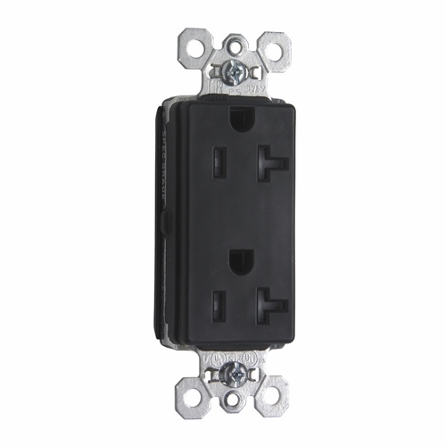 PlugTail Tamper-Resistant Decorator Spec Grade Duplex Receptacle, 20amp 125volt, Black